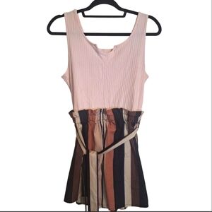 Romper Blush Pink Ribbed And Striped With Belt Tie Womens Size 1X EUC